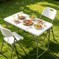 Table de camping pliable portable moderne blanche de 4 pieds en plastique pour barbecue et pique-nique, vente chaude en usine