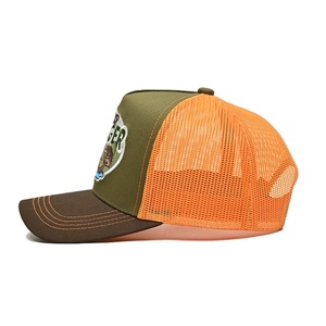 Casquette de camionneur pour homme à 5 panneaux, personnalisée, trois couleurs, motif en coton oblique, trou laser, broderie personnalisée du logo - Product Image 4