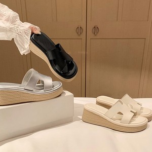 Sandales compensées pour femmes à semelle épaisse en corde de chanvre de 7 cm, avec bride en H, pour la plage et les vacances, collection été 2026, sandales d'extérieur - Product Image 1