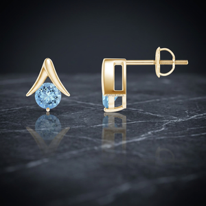 Boucles d'oreilles clous en topaze bleue ronde, design géométrique moderne en or 10K 14K 18K, argent 925 935 - Product Image 1
