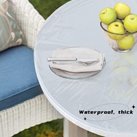 Nappe de table jetable en plastique PE transparente ronde ajustée avec bord élastique imperméable et anti-poussière bleue