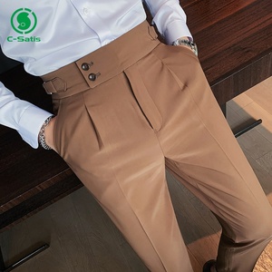 <span class=keywords><strong>Pantalon</strong></span> de travail à boucle <span class=keywords><strong>taille</strong></span> haute pour hommes <span class=keywords><strong>Pantalon</strong></span> droit ample sans fer avec bouton <span class=keywords><strong>Pantalon</strong></span> de costume pour hommes - Product Image 3
