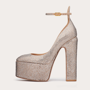 Luxury DiamondRhinestone Sapato De Salto Sexy Thick Sole High Chunky <b>Round</b> <b>Toe</b> Platform Pumps <b>Heels</b> - Product Image 1