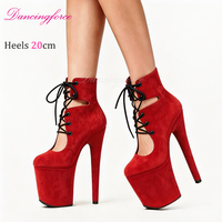 Sandales à plateforme à lacets pour femmes, talons hauts classiques de 20 cm (8 pouces), bout rond, pour la danse sur barre, style boîte de nuit