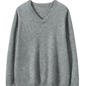 Pull en cachemire 100 % tricoté à col en V pour homme, fabriqué en usine, 12GG, respirant, avec logo frontal uni, 280g - Product Image 2
