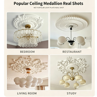 Médaillon de plafond vintage français en PU, Rosace de plafond ronde sculptée européenne, Décoration de base de lampe de plafond
