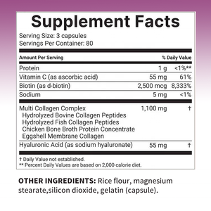 Cápsulas de Colágeno Múltiple de Marca Privada OEM con Biotina Hidratada y Vitaminas Tipo I, II, III, V, X - Sin OGM, de Animales Alimentados con Pasto - Product Image 2