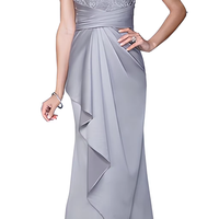 Vestido Midi de Chifón y Satén Gris para Mujer, Elegante, Formal, para Boda, Dama de Honor, Fiesta, Banquete, con Lentejuelas