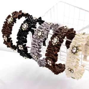 Headband Bán Buôn Phụ Nữ Rhinestone Bling Hairband Pha Lê Ngọc Trai Đầu Ban Nhạc Kim Cương Tóc Ties Colth Vải