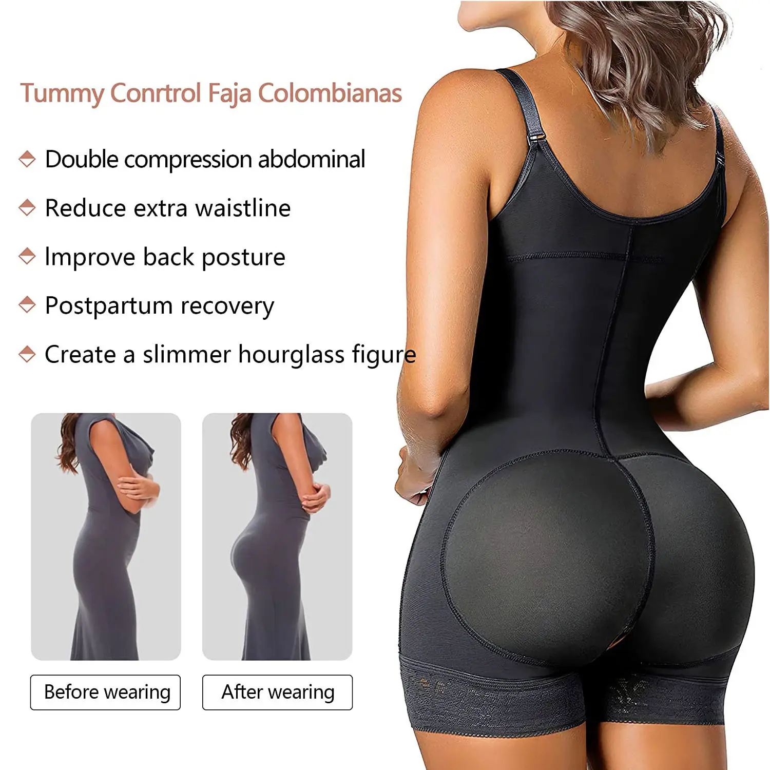 Intiflower Bl01 Faja Body Shaper Voor Vrouwen Buikcontrole Slanke Colombianas Fajas Gewatteerde Billen Shapewear Groothandel