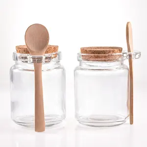 250毫升8.3盎司玻璃圆形储物罐，带软木盖勺子玻璃储物罐