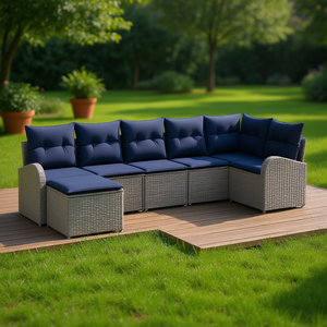 Conjunto de Sofá de Jardín de Ratán Sintético de 7 Piezas con Cojines, Muebles de Exterior de Diseño Contemporáneo - Product Image 2