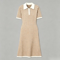 Robe chemise mi-longue pied-de-poule noire et blanche pour femme - Robe décontractée formelle à demi-manches boutonnée sur le devant
