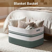 Grand panier à couvertures, panier de rangement rectangulaire en corde de coton tressée avec poignées, panier à linge pour salon, chambre d'enfant