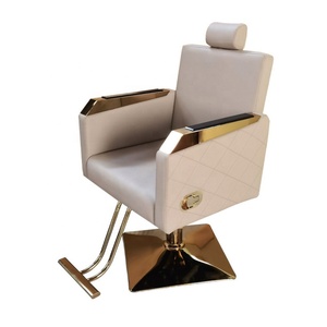Sillón de Barbería de Cuero Sintético Crema con Base Dorada, Altura Ajustable, Mueble de Salón de Diseño Contemporáneo, Reposapiés Individual - Product Image 2