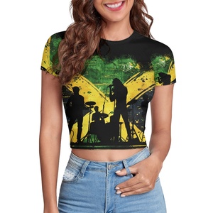 Womens Wholesale Summer T-Shirts Featuring Custom <strong>Jamaican</strong> Flag Crop <strong>Tops</strong> Ideal for Jamaica Vacations - Product Image 1