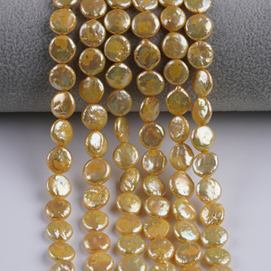 เม็ดไข่มุกน้ำจืดสีทองขนาด10-11มม. ลูกปัดหลวมสำหรับทำเครื่องประดับแบบทำมือ - Product Image 2
