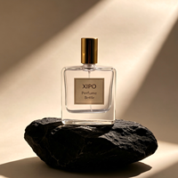 Bouteille de parfum vide en verre transparent de 100 ml avec étiquette personnalisée, paroi épaisse, épaule plate, forme rectangulaire carrée