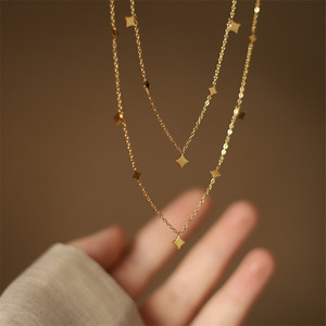 Collar de cadena con colgante de estrella, exquisito, de titanio, chapado en oro de 18k, de acero inoxidable, para mujer - Product Image 3
