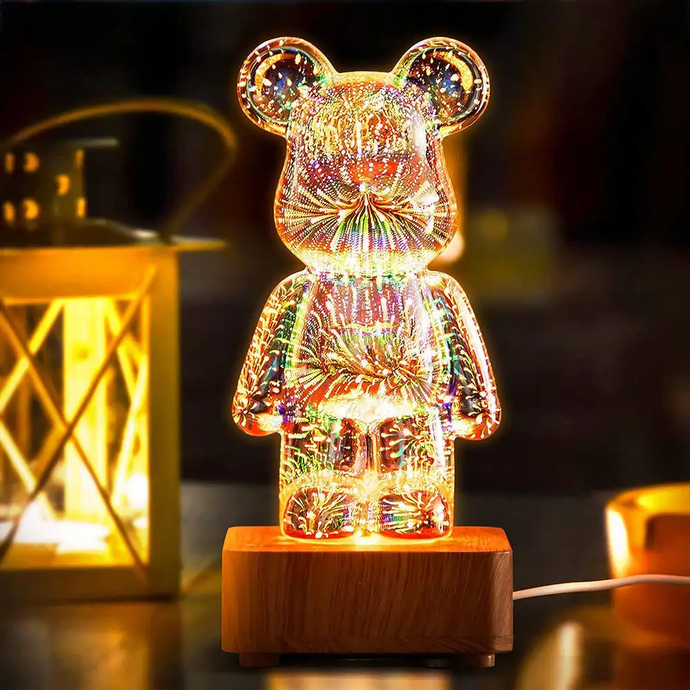 3D الألعاب النارية الدب مصباح الإسقاط الملونة الدب الزخرفية متغير 8 ألوان الزجاج الجدول مصباح أدى ضوء الليل
