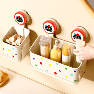 Bathroom Storage Rack Suction Mounted Rectangular Cosmetic Organizer With Polka Dots For Sink Corner Use - Product Image 3