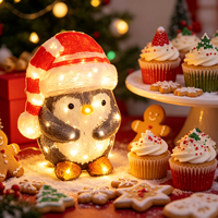 Decorazioni Natalizie da Esterno a Forma di Pinguino con Cappello di Babbo Natale, Luci LED a Batteria con Timer, Impermeabili IP44, Luce Bianca Calda per Giardino