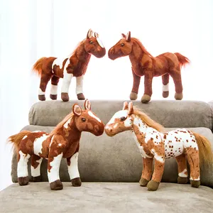 Real Simulation Stuffed Standing Horse Decoration Toy Cute Mini Animal Plush Toy Brown Plush Horse
