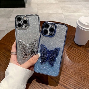 เคสโทรศัพท์เคลือบเงาแบบ 3 มิติ ลายผีเสื้อ ประดับกลิตเตอร์ สำหรับ iPhone15 14 13 12 11 16 Pro Max Plus - Product Image 3