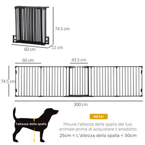 PawHut-Puerta plegable de 5 paneles para perros pequeños y medianos, metal y plástico, 300x3x74,5 cm, color negro - Product Image 3