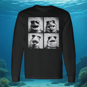 T-shirt à manches longues avec requins et lunettes de soleil, animaux marins cool, humour, Meme - Product Image 3