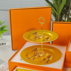 طبق بورسلين ذهبي على شكل حصان ناعم ، غسالة صحون بالمينا على الطراز الصيني آمنة لحفلات الزفاف والقهوة والغربية - Product Image 6