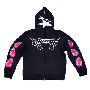 New Fashion Custom Chenille Embroidery Full Face Zip Up Hoodie 100% Cotton Oversized Full Zip Up Hoodie