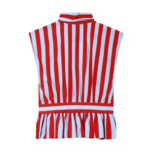 Zevity Nuova Camicetta Senza Maniche da Donna con Motivo a Righe e Abbinamento di Colori Vintage, Top Slim con Volant e Fiocco - Product Image 2