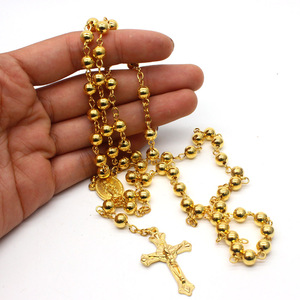 Vendita calda gioielli cristiani <span class=keywords><strong>collana</strong></span> <span class=keywords><strong>rosario</strong></span> con perline incrociate riempite d'<span class=keywords><strong>oro</strong></span> per donna uomo - Product Image 6