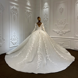 Vestido <span class=keywords><strong>de</strong></span> <span class=keywords><strong>Novia</strong></span> Romántico <span class=keywords><strong>de</strong></span> Encaje <span class=keywords><strong>de</strong></span> Lujo con Apliques Brillantes y Lentejuelas, Vestido <span class=keywords><strong>de</strong></span> <span class=keywords><strong>Novia</strong></span> Clásico Hasta el Suelo, Modelo Lscj14 - Product Image 4