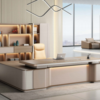 Ensemble de bureau de direction haut de gamme en bois massif, surface de travail spacieuse, rangement dissimulé, lumières LED intégrées, convertible et extensible