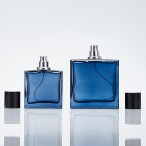 Botella de Vidrio Cuadrada Plana Azul de 30 ml y 50 ml, Botella de Perfume Vacía Transparente, Botella de Envase Recargable con Pulverizador - Product Image 2