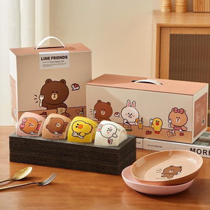 Ensemble de 4 bols en céramique, motif lapin brun de dessin animé, Sally Choco, vaisselle pour la maison, boîte cadeau pour le dîner quotidien en famille - Product Image 4