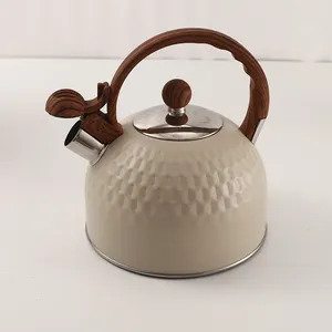 厂家批发2.5L口哨不锈钢茶壶炉顶茶壶水壶带木纹防热手柄