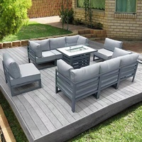 Ensemble de canapés modernes en aluminium 8 places avec table foyer intégrée pour usage extérieur