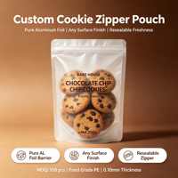 Pochette à fermeture éclair personnalisée, transparente givrée, haute barrière, refermable, qualité alimentaire, pour emballage de biscuits 250g, sur mesure