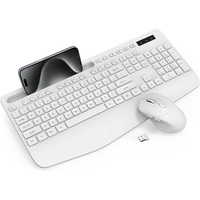 Combo de Teclado y Ratón Ergonómico Inalámbrico de 2.4G, Reposamuñecas de Tamaño Completo, Soporte para Teléfono, Modo de Reposo, Teclado Silencioso