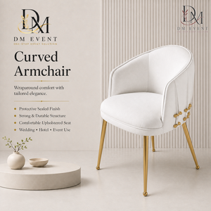 Modern Curved Barrel Arm Back Gold Stainless Steel <b>Dining</b> <b>Chair</b> with White Cushion for Hotel and Wedding Events Wholesale - Product Image 1