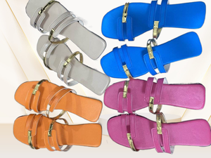 Sandales décontractées pour la plage, houes intérieures et extérieures, pantoufles plates grande taille à la mode pour femmes, sandales d'été neuves à bout carré et à blocs de couleurs pour femmes - Product Image 5