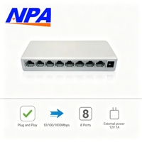 Switch de Red Gigabit de 8 Puertos 10/100/1000Mbps, Plástico, de Escritorio, 16Gbps, Plug and Play, para Hogar, Oficina, Cámara IP