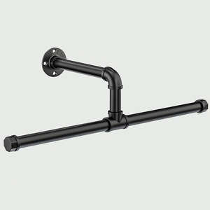Industrial Style T-Shaped Wall Mounted <b>Clothes</b> <b>Rack</b> Black Floating Coat <b>Rack</b> For Closet Organizer - Product Image 1