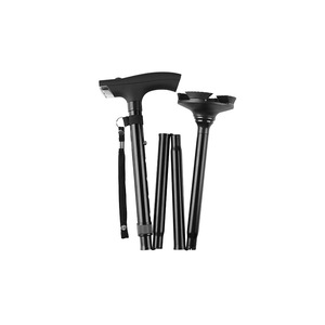 Collapsible Aluminum Alloy <b>Walking</b> <b>Stick</b> With Light Black 4 Section Telescopic For Elderly Portable Hiking Poles - Product Image 1