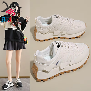 Zapatos de Mujer con Cordones, de Piel Sintética Blanca, Transpirables, Antideslizantes, Estilo Coreano, Combinables con Todo, con Suela Gruesa de Goma, Primavera 2025 - Product Image 4