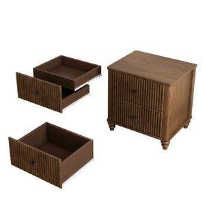 Fluted Nightstand 21.65 In Wide 3 Drawer Mid Century Modern Wood <b>Bedside</b> Table - Product Image 5