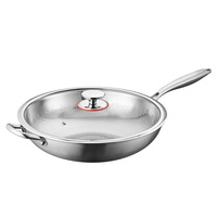 Wok en titane, acier inoxydable martelé motif écaille de poisson, poêle à frire antiadhésive non revêtue 3 couches, pour cuisson domestique, vente en gros